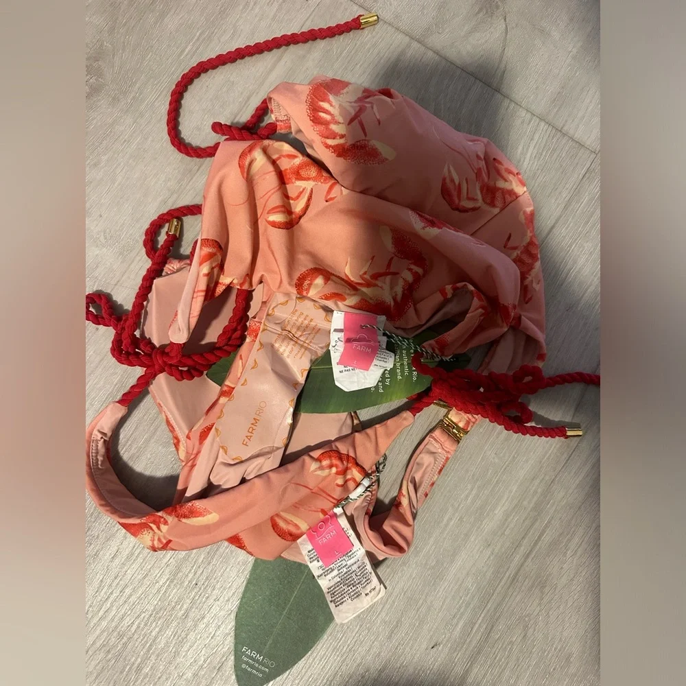 Farm Rio Pink Lobster Bikini Set Size L NWT - Picture 8 of 8